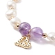 Bracelet perlé de pierres précieuses et de perles avec breloque cœur en zircone cubique BJEW-JB08167-6