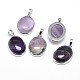 Oval Platinum Plated Brass Natural Amethyst Pendants G-F228-15C-RS-1