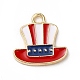 アメリカの国旗スタイルの合金エナメル ペンダント  カドミウムフリー＆ニッケルフリー＆鉛フリー  ゴールドカラー  帽子チャーム  カラフル  15x15x1.5mm  穴：1.8mm ENAM-M046-06G-1