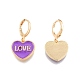 Boucles d'oreilles pendantes en émail coeur avec mot d'amour EJEW-N012-108A-1