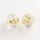 Perles rondes avec image de fleur en verre transparent mat X-GFB-R004-14mm-H12-1