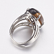ナチュラルタイガーアイワイドバンドフィンガー指輪  真鍮製の指輪のパーツ  オーバル  18mm RJEW-K224-A18-2