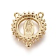 真鍮キュービックジルコニアシャンデリアコンポーネントリンク  3ループコネクター  宗教  聖母マリアと花  透明  ゴールドカラー  18.5x16x2.5mm  穴：1mm ZIRC-F108-03G-2