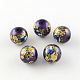 Rose Flower Pattern Printed Round Glass Beads GFB-R005-12mm-C-2