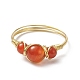 Natural Carnelian Round Braided Beaded Finger Ring RJEW-JR00550-01-4