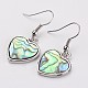 Heart Platinum Tone Brass Natural Paua Shell Dangle Earrings EJEW-M060-09-1