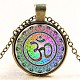 Flat Round with Rainbow Yoga Glass Alloy Pendant Necklaces NJEW-N0051-050E-01-1