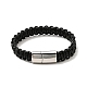 Black Leather Braided Cord Bracelet with 304 Stainless Steel Magnetic Clasp for Men Women BJEW-C021-17-2