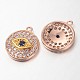Flat Round with Eye Brass Micro Pave Cubic Zirconia Charms ZIRC-D053-RG-1