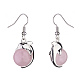 Natural Rose Quartz Dolphin Dangle Earrings with Crystal Rhinestone EJEW-A092-20P-07-3