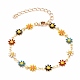 Bracelets à maillons en émail fleur en laiton doré BJEW-JB05664-01-1