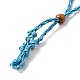 編み込みワックスロープコード マクラメポーチ ネックレス作り  調節可能なウッドビーズ 交換可能な石のネックレス  ディープスカイブルー  35.43インチ（90cm）  4mm NJEW-J007-07-2