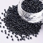 Perles de rocaille en verre, couleurs opaques lustered, ronde, noir, 2mm, Trou: 1mm, environ 30000 pcs / livre