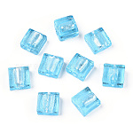 Бусины ручной работы бусины серебряной фольгой, квадратный, Небесно-голубой, 12x12x6 мм