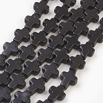 Filo di perline turchesi sintetici, tinto, croce, nero, 10x8x3mm, Foro: 1 mm, circa 38pcs/filo, 15 pollice
