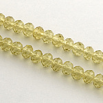 Perles en rondelles facettées en verre d'imitation cristal autrichien manuelles, kaki, 6x4mm, Trou: 1mm, Environ 87~90 pcs/chapelet