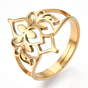 Ion Plating(IP) 304 Stainless Steel Hollow Out Flower Adjustable Ring RJEW-T027-03G