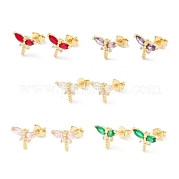 Серьга-гвоздик из латуни с кубическим цирконием EJEW-C021-05G
