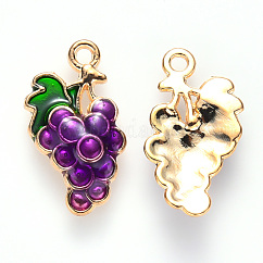 Ciondoli in smalto in lega a tema autunnale, uva, oro chiaro, porpora, 17x10x3mm, Foro: 1.2 mm