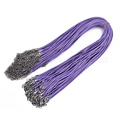 Coton ciré création de collier cordon, avec des fermoirs en alliage pince de homard et chaînes embouts de fer, platine, support violet, 17.12 pouce (43.5 cm), 1.5mm
