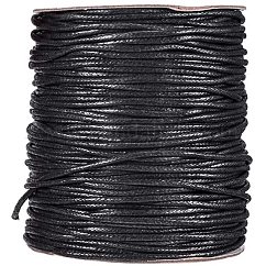 Cordons de fil de coton ciré, noir, 2mm, environ 100 yards / rouleau