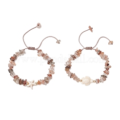 2 шт. регулируемые плетеные браслеты из бусин из натурального черного золота с рутиловым кварцем&nbsp;BJEW-JB11914