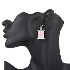 Boucles d'oreilles pendantes carrées en perles de verre faites à la main avec cœur&nbsp;EJEW-MZ00559-03