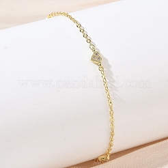 Bracelets en laiton sertis micro-pavés de zircon cubique transparent en forme de cœur&nbsp;KK-CBA6980-23G