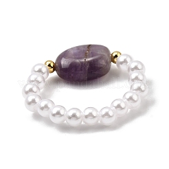 Кольца-растяжки из натурального аметиста для женщин&nbsp;RJEW-JR00914