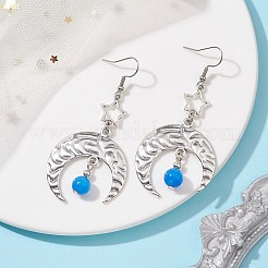 Orecchini pendenti con stella e luna in lega d'argento antico&nbsp;EJEW-JE05637-04