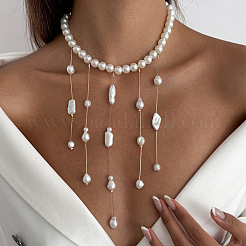 Colliers plastron à pompon en laiton et perles d'imitation pour femmes&nbsp;WGAF7CC-02