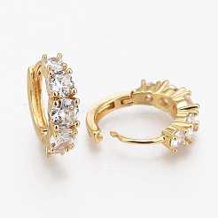 Серьги-кольца Huggie из латуни с прозрачным фианитом и прозрачным фианитом&nbsp;LS-EJEW-L231-40G