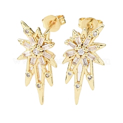 Boucles d'oreilles étoile en laiton micro pavé de zircones cubiques transparentes&nbsp;EJEW-D351-08G