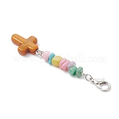 Синтетический бирюзовый крест с натуральными пресноводными ракушками&nbsp;HJEW-JM04256