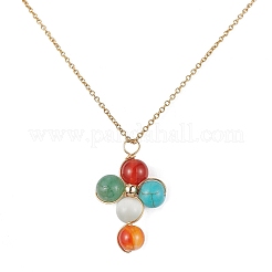 Set di gioielli con croce con pietre preziose naturali e sintetiche&nbsp;SJEW-JS01284-01