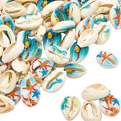 80шт печатные натуральные бусины из ракушек каури&nbsp;BSHE-LT0001-02