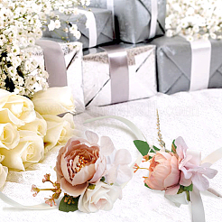 2 paio di boutonniere in tessuto di seta con imitazione di peonie&nbsp;AJEW-CP0001-59B