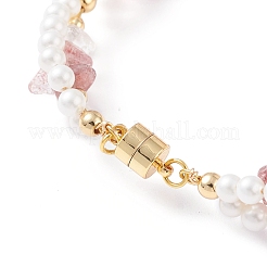 Braccialetto di perline di quarzo fragola naturale e perle di conchiglia&nbsp;X1-BJEW-TA00029-03