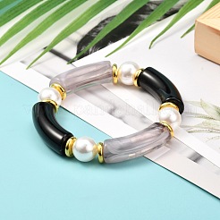 Bracelet extensible en perles de tube incurvées en acrylique épais pour adolescente femme&nbsp;BJEW-JB06993-02