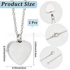 2 collana con ciondolo a forma di cuore in acciaio inossidabile per bara cineraria&nbsp;NJEW-CN0001-25