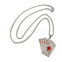 Collane con ciondolo a forma di carte da gioco in lega di cristallo pieno e strass&nbsp;NJEW-R001-01P-01