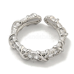 Anillo de puño abierto con circonita cúbica y micropavé de latón cruzado para mujer&nbsp;RJEW-E296-12P