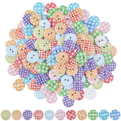 200 Stück 6 Farben 2-Loch flache runde Holzknöpfe mit Polka Dot-Aufdruck&nbsp;BUTT-SP0001-13