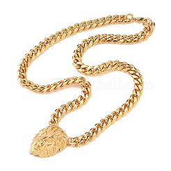 Collane con catena a maglie cubane con ciondolo a forma di testa di leone in acciaio inossidabile 304&nbsp;NJEW-C099-05G