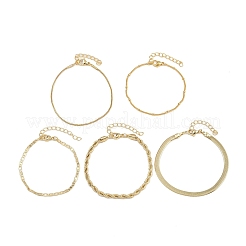 5 шт. набор из 5-х латунных цепочных браслетов для женщин&nbsp;BJEW-D357-01G