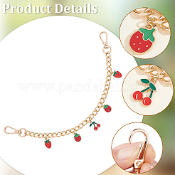 2 pz lega smalto rosso fragola ciliegia ciondolo catena di ferro intrecciata borsa catene decorative&nbsp;HJEW-BBC0001-32