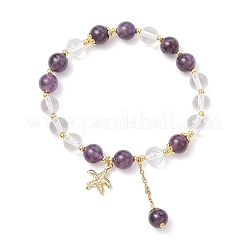 Braccialetti con perline rotonde di ametista naturale e cristallo di quarzo&nbsp;BJEW-JB11936-01
