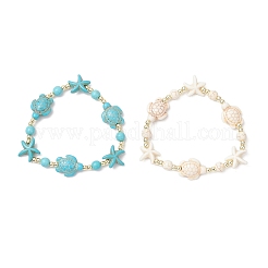 2шт. браслеты из синтетических бирюзовых бусин в виде черепахи и морской звезды для мужчин и женщин&nbsp;BJEW-JE12047