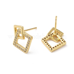 Прозрачные серьги-гвоздики с полыми ромбами из кубического циркония&nbsp;KK-O142-03G