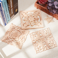 Artisanat d'applique onlay sculpté en bois massif naturel&nbsp;WOOD-FH0001-14